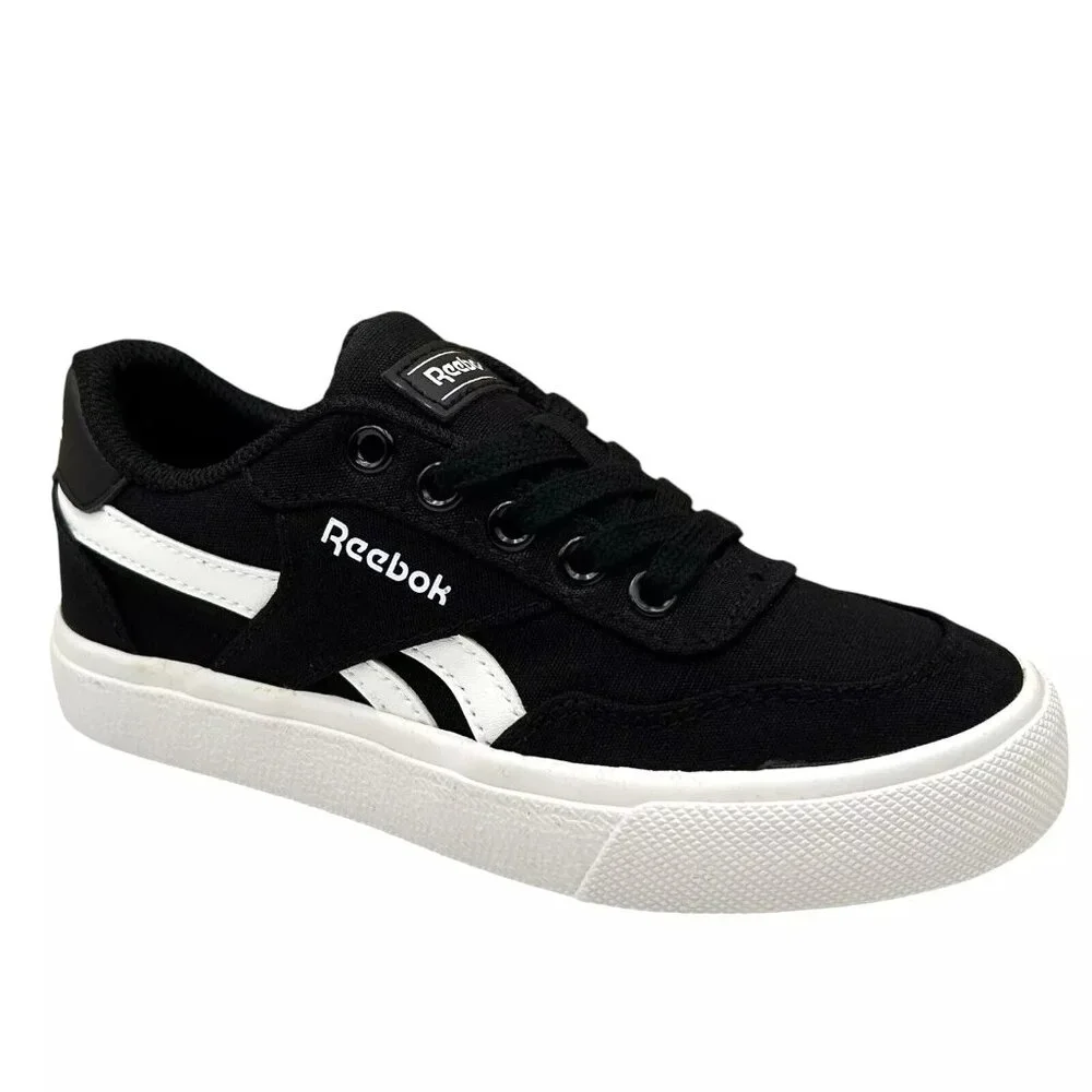Reebok Little Boys Tech Canvas Casual Sneakers Size 12 Black/White Lace up Shoes